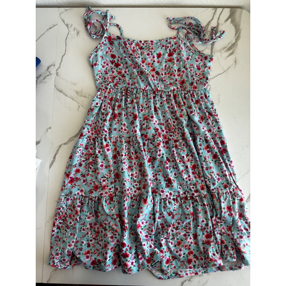 Altar'd State Floral Tiered Mini Dress Blue Pink Tie Shoulder Small Boho Summer - Picture 1 of 4